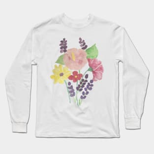 watercolour pink flowers watercolor purple flowers pink and purple flowers Long Sleeve T-Shirt